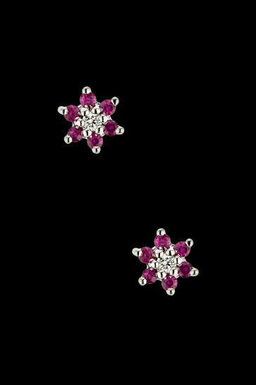 Σκουλαρίκια Κ18 Ροζέτα με ρουμπίνια