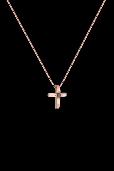 Σταυρός Κ18 με ρόζ χρυσό και μαύρο διαμάντι