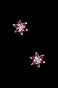 Σκουλαρίκια Κ18 Ροζέτα με ρουμπίνια