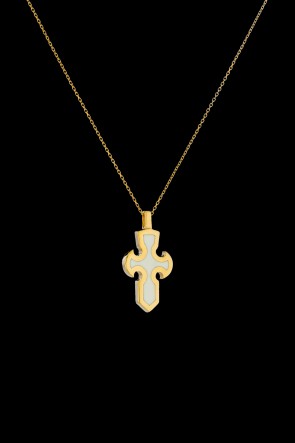 Σταυρός Κ14 Γοτθικός με λευκό σμάλτο